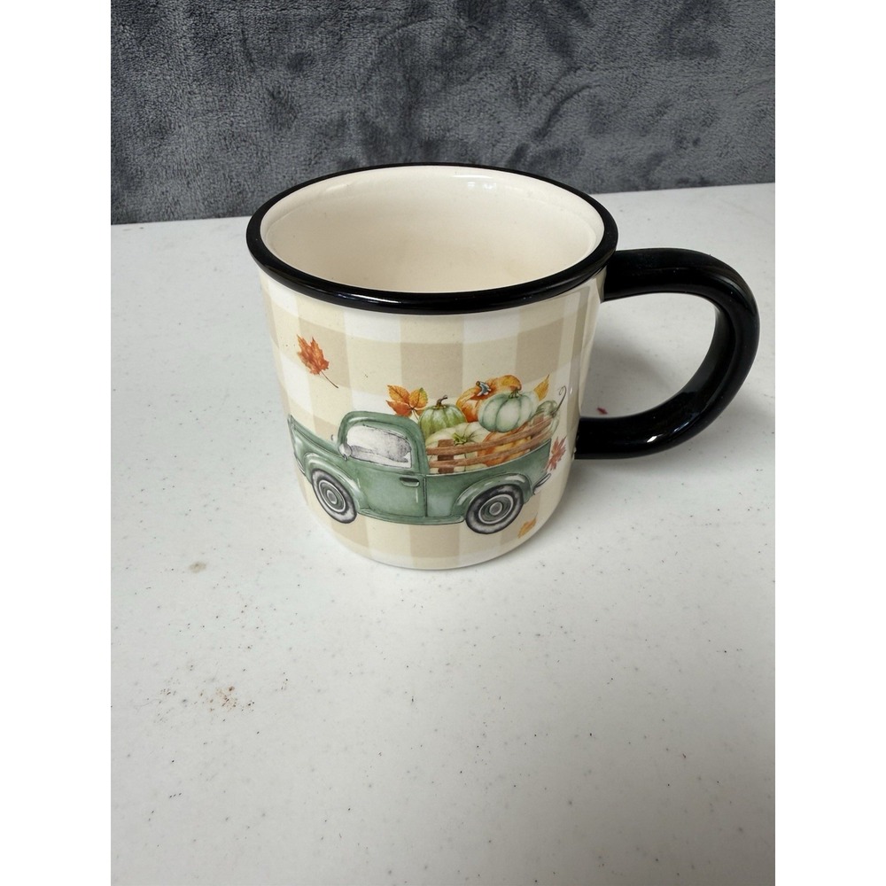 Robert Stanley Teal Truck & Pumpkins Coffee Soup Mug with Handle 15oz